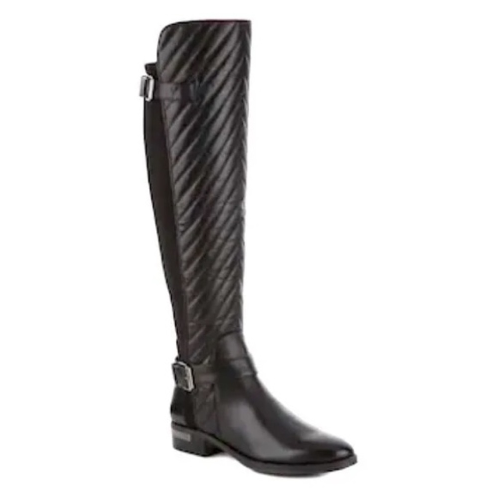 Vince Camuto Panyma Black Leather Knee High Side Zip Riding Moto Boots Women 6.5